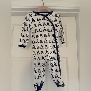 Baby Soy Letter A White Romper with Navy Trim Size 12-18 Months